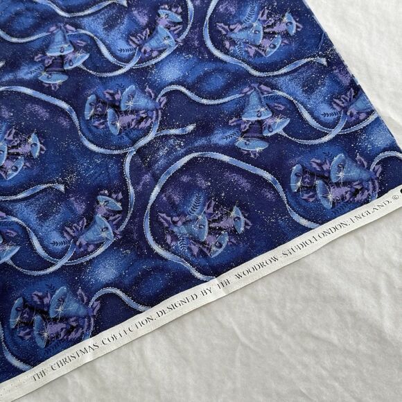 XMAS BELLS FABRIC THE CHRISTMAS COLLECTION WOODROW STUDIO BLUE PURPLE SILVER 28" - Picture 4 of 5